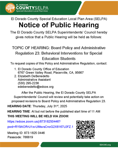 SELPA Pubic Hearing announcement-English